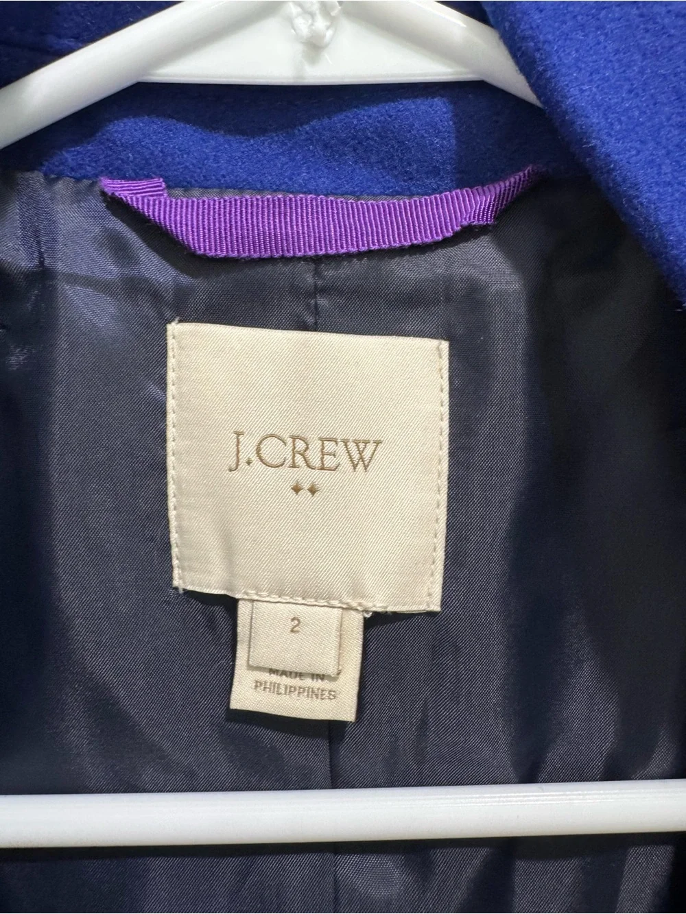 J.Crew City Coat Wool Blend Cobalt Blue Stand Collar Coat Size 2